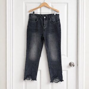 Free People We The Free Black Distressed Jeans Women 28 Raw Hem Cropped Straight